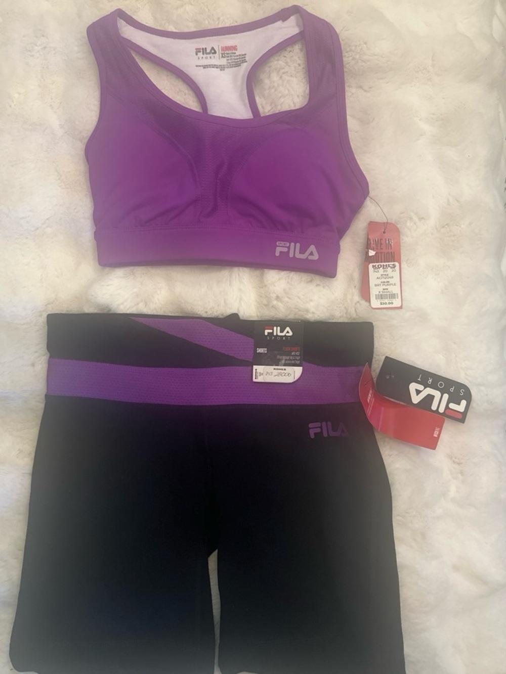 Fila Purple Racerback Sports Bra and Black Shorts Set